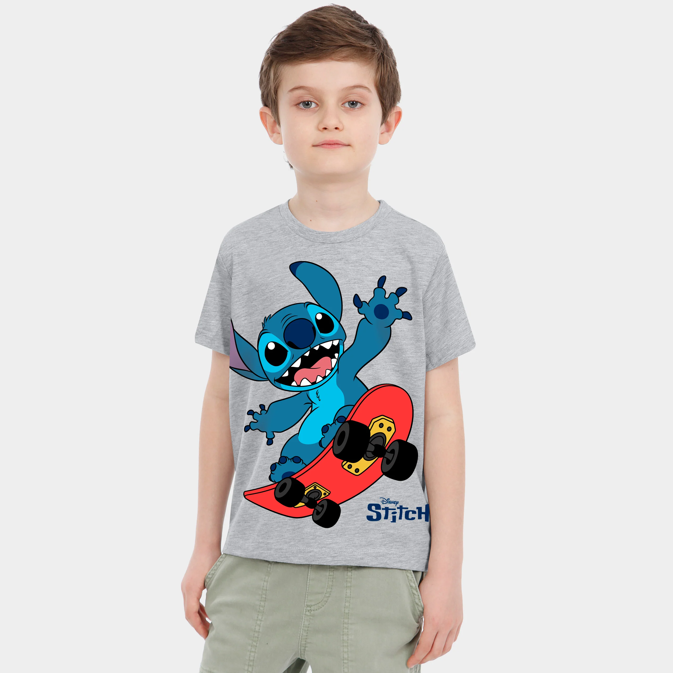 Lilo & Stitch Short Sleeve Grey Skater Stitch T-Shirt - Image 2